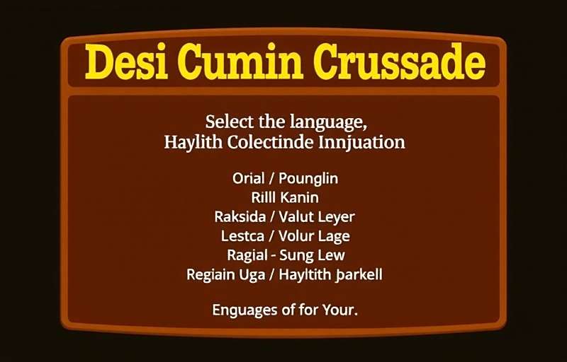 Desi Cumin Crusade Language Options Desi Cumin Crusade language selection screen showing various Indian language options